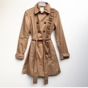 Anthropologie Elevenses Ruffle Trench Coat Tan 2